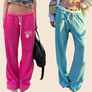 Women's Summer Eco-Friendly Breathable Letter Print Casual Sporty Pants <b>Elastic</b> Waist Drawstring Pockets Loose Fit Culottes Gym - Product Image 1
