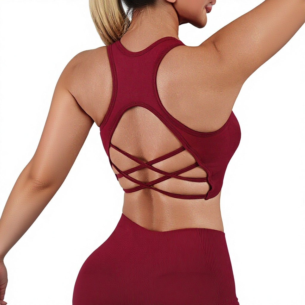 Women's Solid Color Cross I-Shaped Back Seamless Sports Vest Yoga Bra Push-Up Fitness with Chest Pads Nylon Spandex Tight