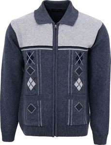 Cardigan tricoté d'hiver géométrique pour homme avec col en tricot épais et poches avant en polyester/coton - Product Image 2