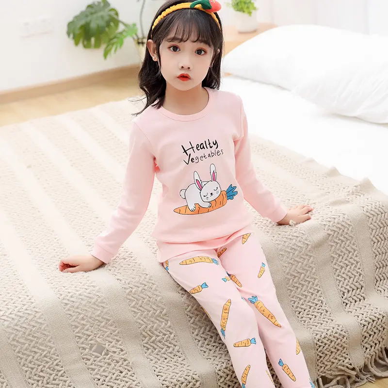 Пасхальный детский пижамный комплект с кроликом и морковкой, комплекты одежды для маленьких девочек, детский хлопковый пижамный комплект с мультяшным рисунком, оптовая продажа
