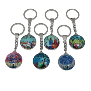 Fashion Design Double Side Glass Metal Keychain Souvenir Glass Keyring