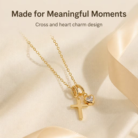 Pendentif personnalisé en cuivre poli plaqué or 18 carats, double croix et cœur, pour la Pâques, les mariages, les décorations de fêtes - Pièce d'art décorative pour la maison