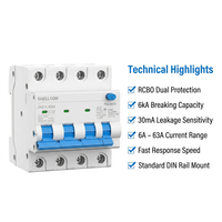Interruptor Diferencial de Protección Contra Fugas de Corriente 3P+N 32A 40A 50A 63A OEM, Interruptor de Circuito RCCB, RCBO