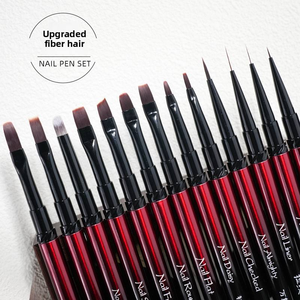 Red Black Metal Handle Nail Brush Soft Nylon Ombre Liner Long <b>Builder</b> Gel Brush for Multifunction Nail Art - Product Image 2