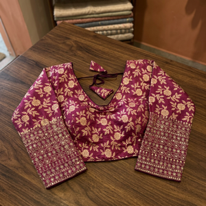 Dhola Silk Embroidery V-neck Long Sleeve Blouse Ethnic Latest Exclusive Fancy Sequence Zari Work Anti-Wrinkle Readymade Trendy - Product Image 3