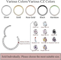 Anneaux clicker, anneaux de nez et boucles d'oreilles en acier chirurgical 316L, segment articulé, sertis de zircone frontale CNC et pavés de zircone cubique (CZ) pour Daith