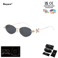 Lunettes de soleil vintage Y2K Boyarn, bijoux en métal, style steampunk, grandes lunettes ovales sans monture avec diamants, protection UV400