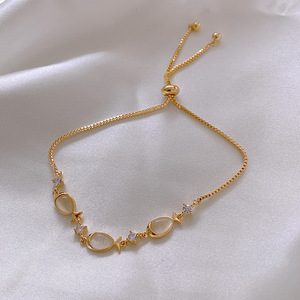 Pulsera De <span class=keywords><strong>Opalo</strong></span> De 14K, cadena De oro De ópalo en forma De pez, Circonia cúbica, diamantes, brazaletes De tenis ajustables - Product Image 3