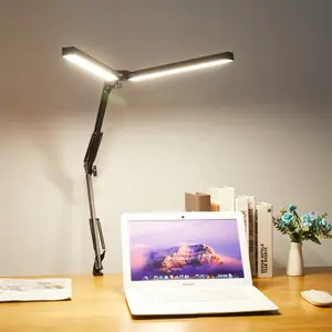 3 색 온도 디밍 긴 팔 듀얼 라이트 데스크 램프 유연한 책상 속눈썹 Led 램프 사무실 작업
