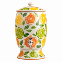 Keramische waterdispenser met deksel en kraantje, met tropisch fruitpatroon voor zomer, geschikt voor eetkamer, feestjes en huishoudelijk gebruik.