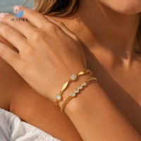 Bracelet tendance SUMMLY en acier inoxydable plaqué or 18 carats avec maillons en zircon en forme de cœur, empilable, pour femme, cadeau de fête