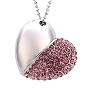 oem Flashdisk Jewelry Heart Shape Usb Flash Drive 4gb 8gb 16gb 32gb Silver Pendrive With Necklace memorias usb stick