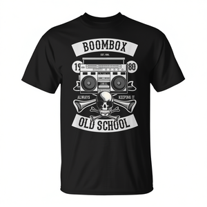 T-shirt Old School Boombox con design hip hop gangster degli anni '80, taglia unisex per adulti - Product Image 2