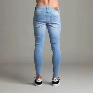 Jean en denim coupe bootcut personnalisé pour <span class=keywords><strong>homme</strong></span>, déchiré, délavé clair, couleur unie, coupe <span class=keywords><strong>slim</strong></span>, style streetwear, effet usé - Product Image 4