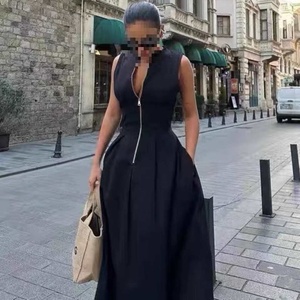Robe longue sans manches, sans col, élégante, style européen-américain, coupe ample, taille décontractée, streetwear, en polyester, effet vieilli - Product Image 4