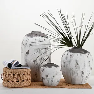 Novo design antigo branco casa marrom decoração fosco vasos de flores cerâmica grande piso vaso para decoração home