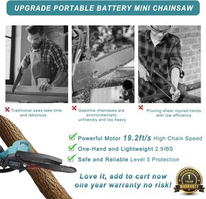 Mini Chainsaw 6-Inch With 2 Battery, Cordless Power Chain <b>Saws</b> Security Lock, Handheld Small for Wood Cutting Tree Chainsaw - Product Image 3