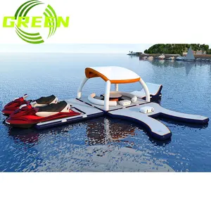 VERDE inflável comercial flutuante aqua bana jetski barco flutuante doca plataforma com tenda abrigo