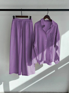 Completo due pezzi da <span class=keywords><strong>donna</strong></span> vintage taglie forti in cotone e <span class=keywords><strong>lino</strong></span>, tinta unita, con bottoni, lunghezza sopra il ginocchio, composto da camicia e <span class=keywords><strong>pantaloni</strong></span> a vita alta larghi 171 - Product Image 5