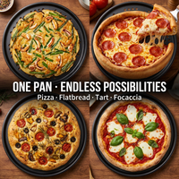 Panci Pizza Baja Karbon Langsung dari Pabrik, Anti Lengket Ganda, Berlubang, Aman untuk Oven, Food Grade, 23-31.5cm, OEM ODM, Logo Custom, Grosir