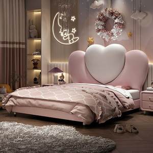 Ensemble de lit princesse rose moderne pour filles, lit rembourré en cuir confortable pour enfants avec cadre de lit de rangement en forme de cœur - Product Image 5