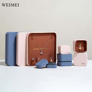 WEIMEI Boîte à bijoux en cuir bleu Couvercle et anneau de base Emballage de collier personnalisable - Product Image 5