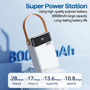 <span class=keywords><strong>Powerbank</strong></span> d'extérieur Remax <span class=keywords><strong>80000</strong></span> MAh Chargeur portable 22.5W Charge rapide <span class=keywords><strong>80000</strong></span> mAh Power Bank Câble intégré avec lumière LED - Product Image 4