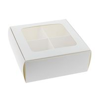 Boîte à gâteau transparente personnalisée à quatre compartiments avec lamination mate de luxe, présentoir pour petites friandises et charcuterie, doublure en éponge