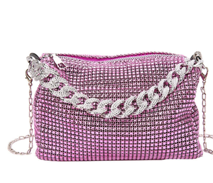 批发新款时尚女孩手袋年轻女士日用单肩包夏季系列皮革PU钻石链拉链 - Product Image 5