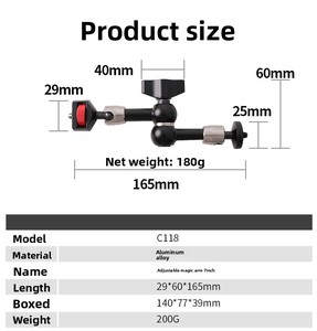 Lengan Ajaib Kepala Bola Panorama 360 Derajat 7/11 Inci dengan Sekrup Ganda 1/4, Dudukan Kamera Artikulasi untuk Kamera DSLR, Monitor, Lampu LED, dan Ponsel - Product Image 6