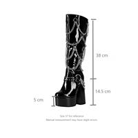 Bottes hautes tendance en cuir PU noir, style punk gothique, avec talons plateforme épais, pour femmes, grandes tailles 47