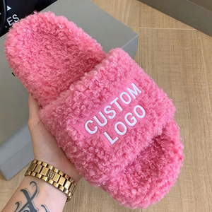Pantuflas de Casa Personalizadas con Logotipo, de Peluche, Punta Abierta, para Interiores, para Mujer y Hombre, Calzado de Baño y Descanso - Product Image 4