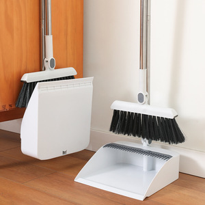 Juego de escoba y recogedor plegable blanco de 2 piezas, tamaño grande, con dientes dentados para limpieza del hogar - Product Image 1