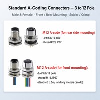 Connecteur M12 DIN à montage sur panneau, codes A/B/C/D/L, étanche IP67, mâle/femelle, compatible PCB, 3-17 broches, en stock, expédition rapide