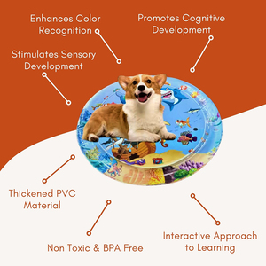 Coussin de refroidissement d'été pour chats et chiens, tapis de jeu gonflable à capteur d'eau avec poisson, double épaisseur et antidérapant, bleu/ - Product Image 2