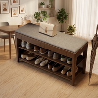 Banc à chaussures portable en bois massif, style moderne du milieu du siècle, avec coussin, tiroir dissimulé et rangement à 2 niveaux pour entrée, buanderie, couloir