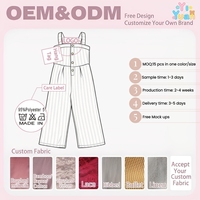 Jumpsuit Musim Panas Trendi untuk Balita, Model Terusan dengan Tali Selempang, Kaki Lebar, Kancing Depan, Motif Garis dan Bunga, Romper Anak, Pakaian Kasual