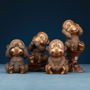 Juego de figuras de cuatro monos, artesanía de cobre, decoración del zodiaco chino, adorno para sala de estar, 4 Uds., estilo tradicional - Product Image 2