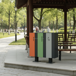 Contenedor de Reciclaje de Acero Galvanizado de 2 y 3 Compartimentos, Cubo de Basura Público con Tambor para Uso en Interiores y Exteriores en Europa y América <span class=keywords><strong>del</strong></span> Norte - Product Image 4