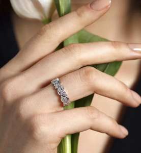 Set di fedi nuziali in oro bianco 14 carati con fedi nuziali di coppia di Design floreale con diamante all'ingrosso - Product Image 4