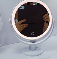 Miroir de maquillage LED de table Haixin Beauty rechargeable, nouveau, rond, grossissant, rotatif à 360 degrés, avec 3 couleurs de lumière