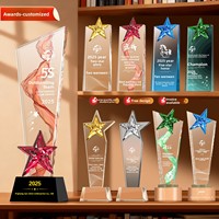 Nouveau trophée de réunion annuelle haut de gamme en forme d'étoile à cinq branches, avec ruban en cristal artificiel dégradé, pour personnel exceptionnel, ventes et trophée cheval