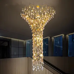 Lampu Gantung Kristal Led Villa Tangga Lobi Hotel Lampu Gantung Tangga Besar Emas Mewah Modern Eropa Kualitas Tinggi