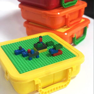 <b>Lego</b> Block Organizer Storage Case 1L Rectangle Desktop Toy Box With Green Baseplate For Kids Building Blocks - Product Image 1