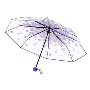 Venta al por mayor <span class=keywords><strong>precio</strong></span> barato OEM impermeable Sakura lindo impermeable a prueba <span class=keywords><strong>de</strong></span> viento tres paraguas plegable transparente para niñas mujeres - Product Image 5