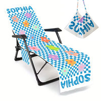 Housse de chaise longue de plage jetable à motif de dessin animé personnalisé, avec poches latérales, épaisse, séchage rapide, nom personnalisé
