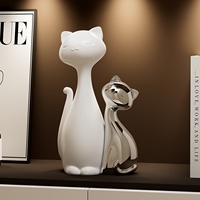 Statue de chat en céramique plaquée or, figurine de chaton mignon de dessin animé, sculpture animale moderne, décoration de table pour salon et bureau
