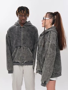 All'ingrosso <span class=keywords><strong>Cardigan</strong></span> Casual da uomo Vintage con cerniera lavata con cappuccio, giacche versatili di cotone oversize - Product Image 3