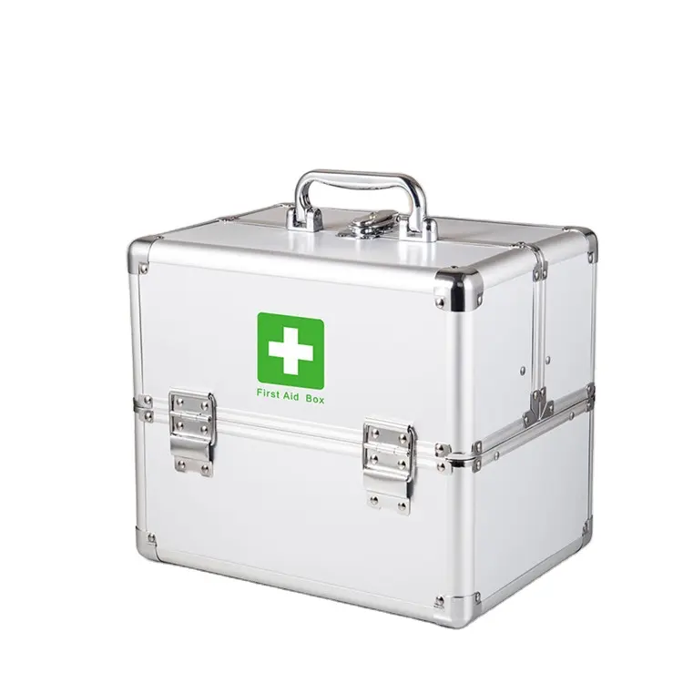 Серебристый алюминиевый пластиковый ящик, аптечка первой помощи, контейнер для медицинского хранения