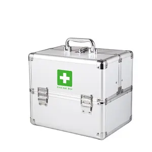 Caja de plástico de aluminio plateado, botiquín de primeros auxilios, estuche de almacenamiento médico